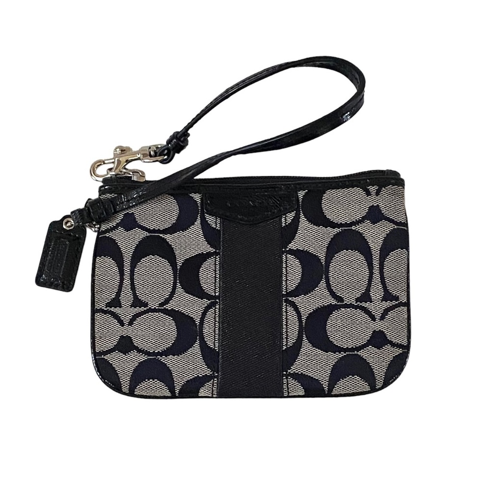 COACH CORNER ZIP WRISTLET IN SIGNATURE CANVAS IN BLACK & KHAKI 6” NWOT